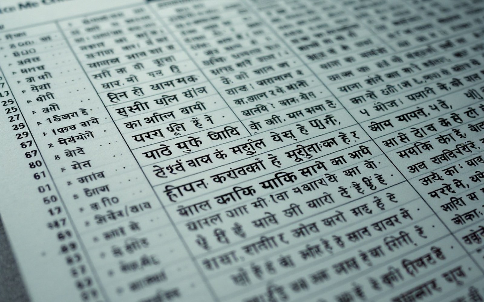 A printed code chart page of script characters