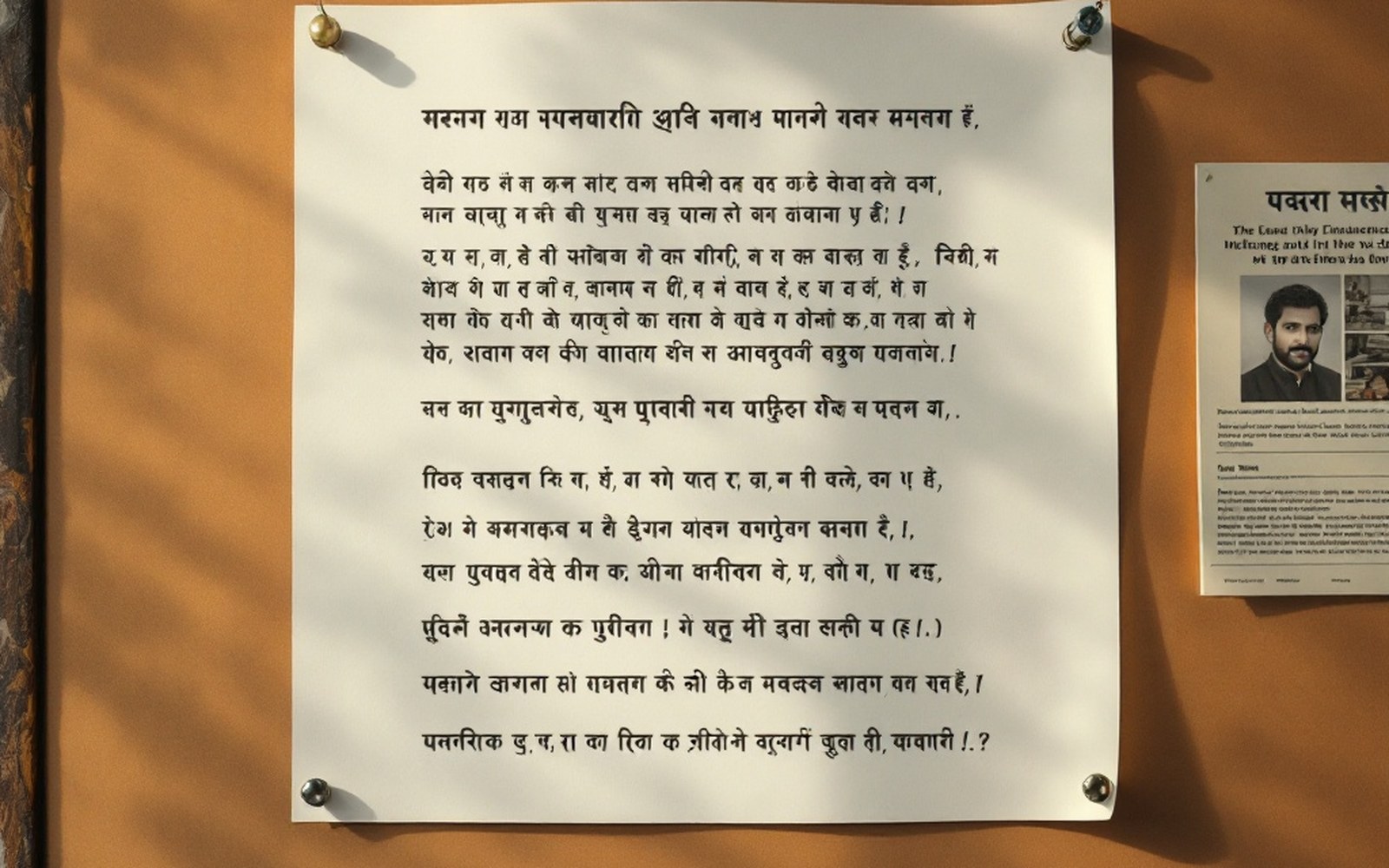 A font specimen sheet printed and pinned to a board